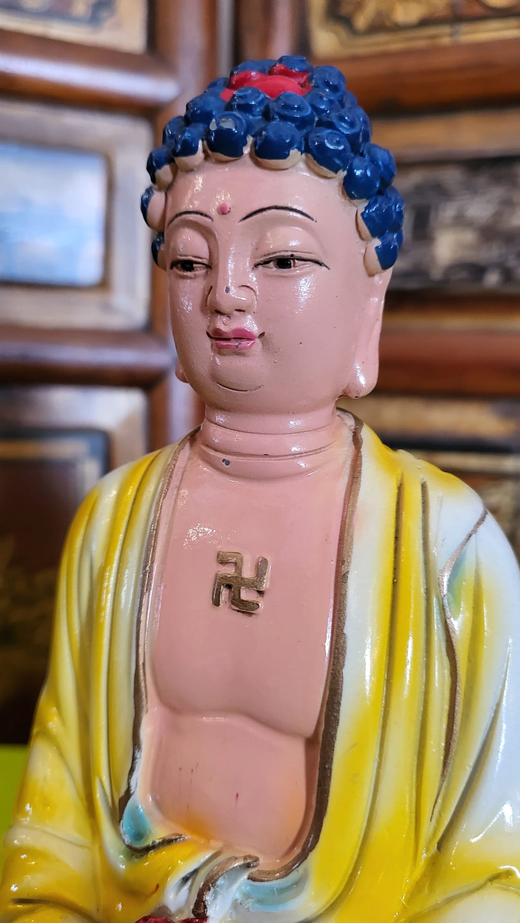 Vintage Polychrome Buddha Figure