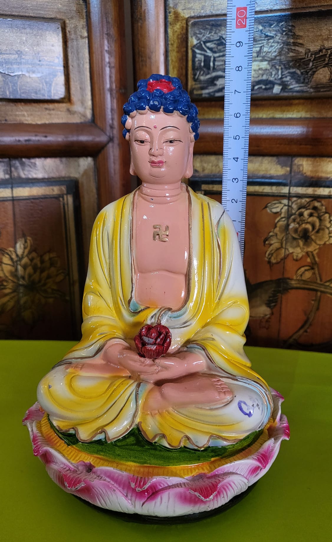 Vintage Polychrome Buddha Figure