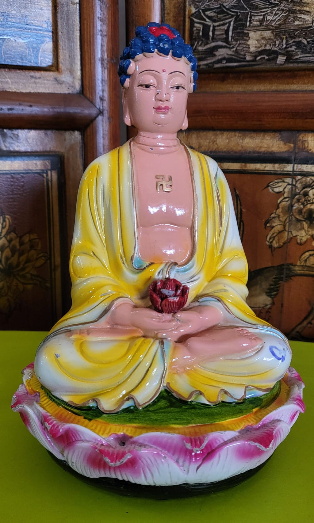 Vintage Polychrome Buddha Figure